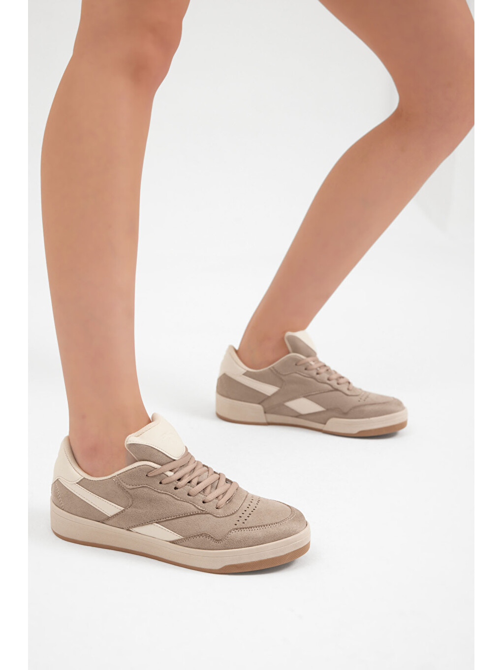 Unisex Bej Rahat Kalıp Termo Taban Bağcıklı Spor Ayakkabı-3