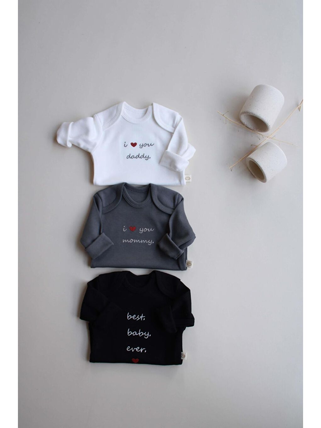 Siyah 3lü Nakışlı Çıt Çıtlı Uzun Kollu Body Zıbın Set Model 7-8