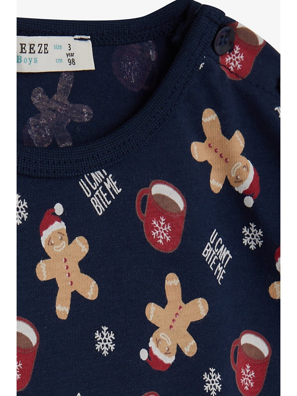 Erkek Bebek Pijama Takımı Kurabiye Desenli Lacivert (9 Ay)-2