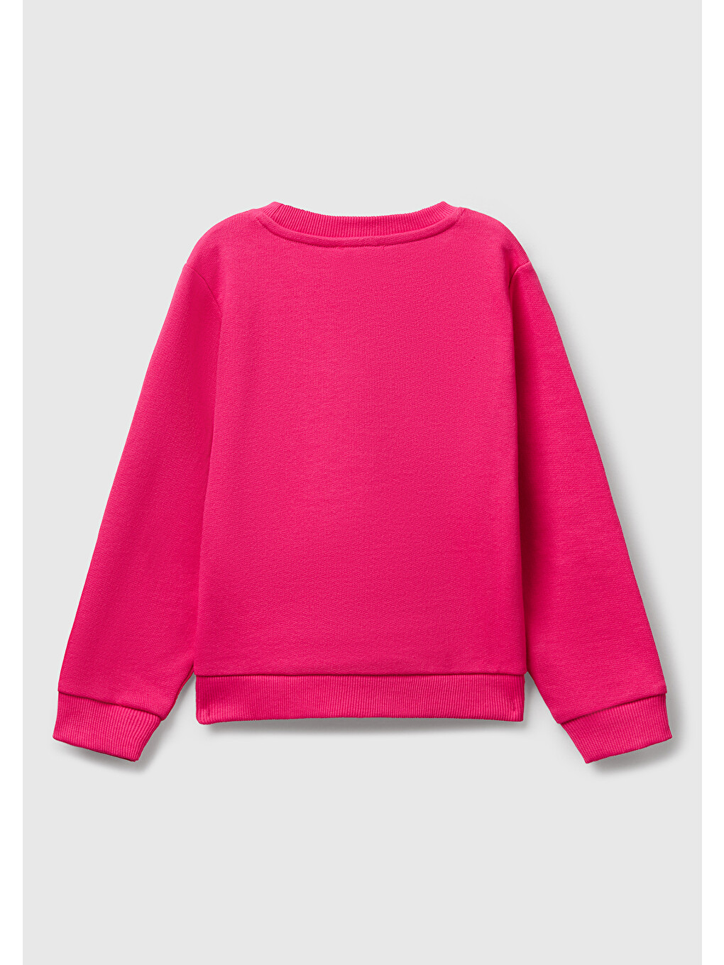 Kız Çocuk Pembe Önü Simli Logo Baskılı Nervürlü Regular Fit Sweatshirt-1