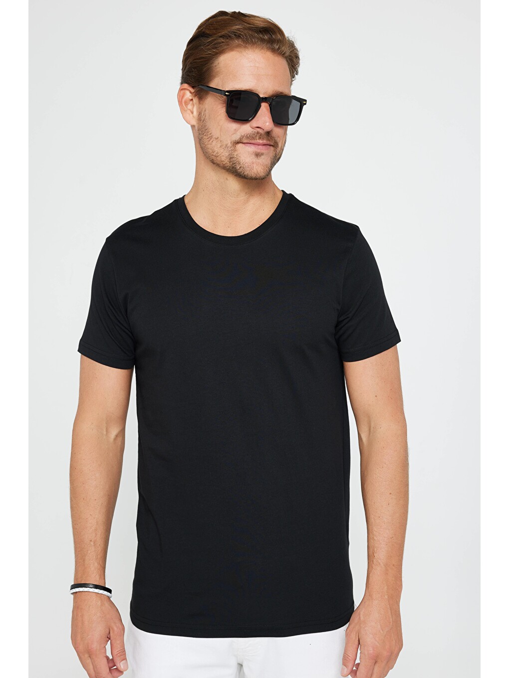 Unisex 2'li Paket Siyah Slim Fit Dar Kesim %100 Pamuk Bisiklet Yaka Tişört-1