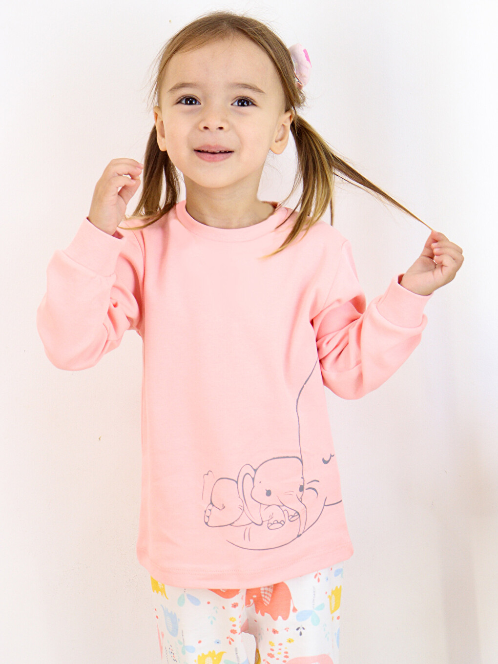 Pembe Bisiklet Yaka Uzun Kollu Kız Bebek Pijama Takımı-2