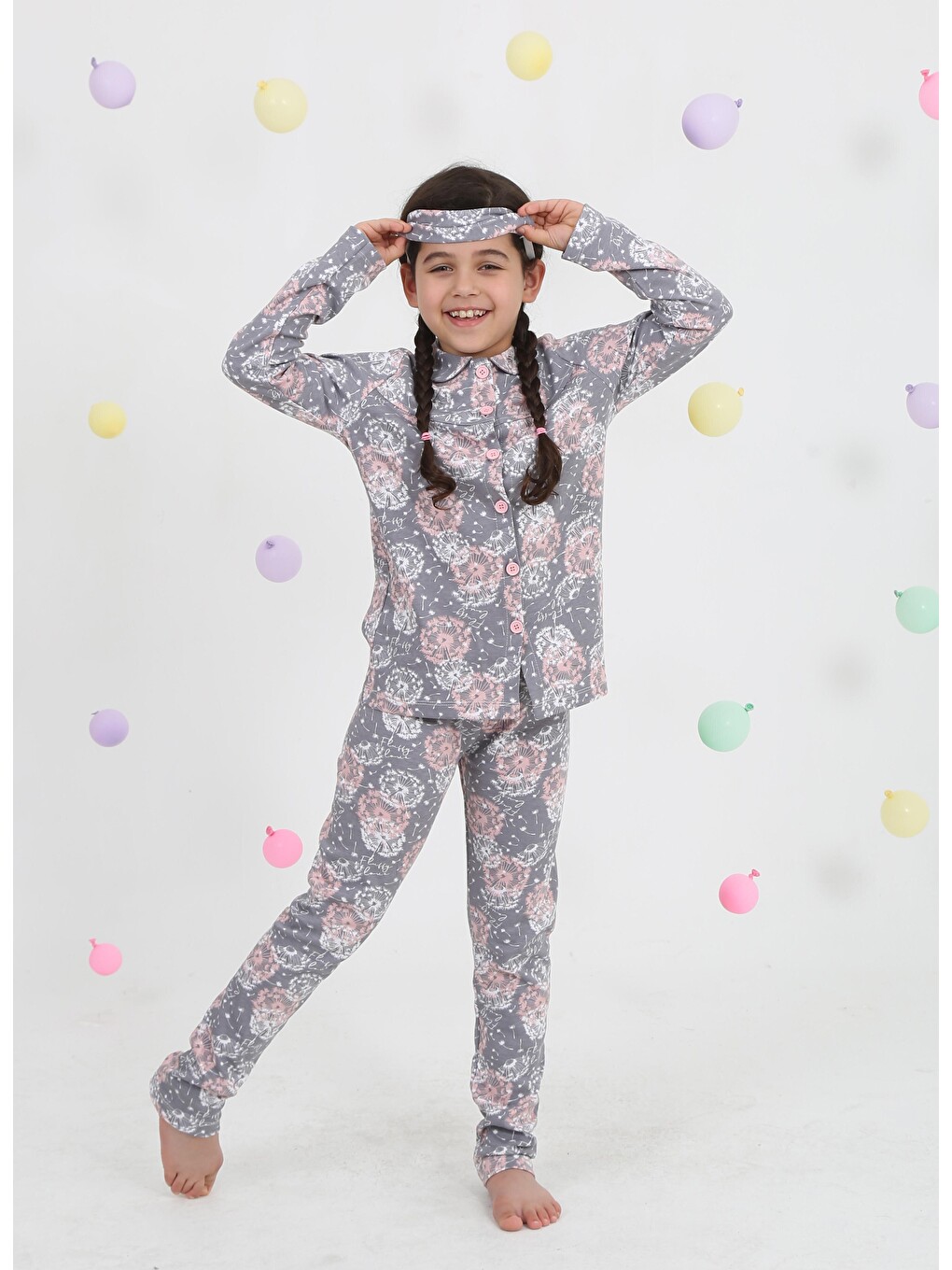 Lila Bebe Yaka Düğmeli Kız Çocuk Pijama Takımı