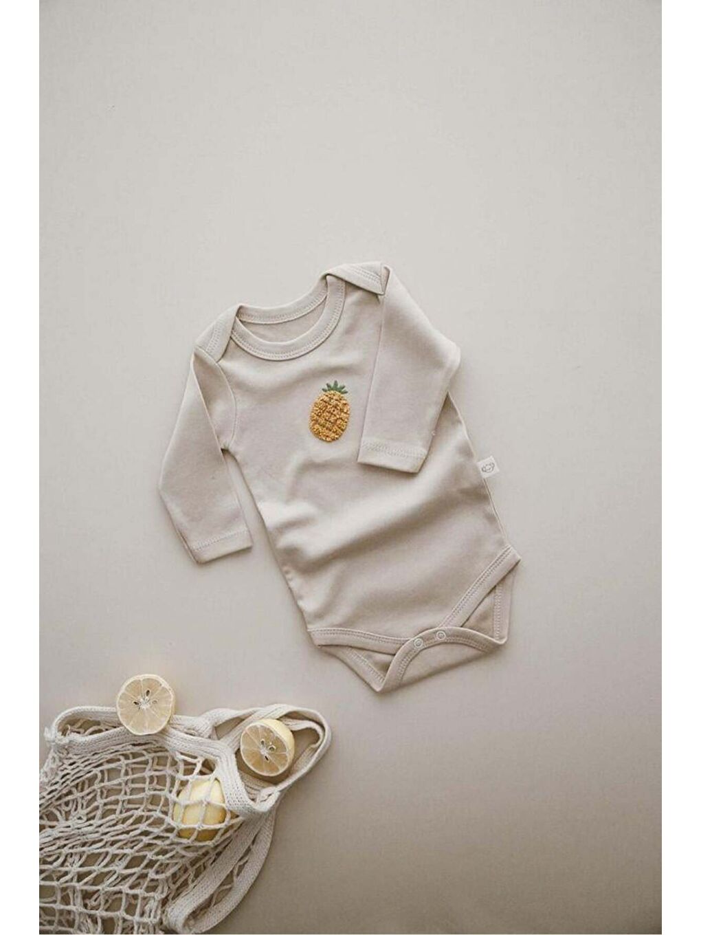 Bej 3lü Nakışlı Çıt Çıtlı Uzun Kollu Body-zıbın Model 3-7