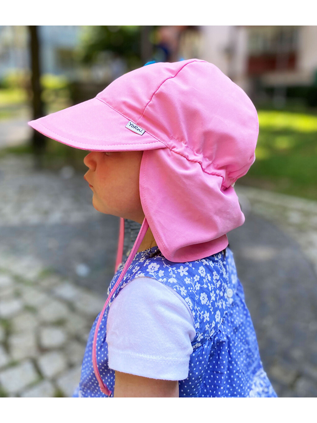 Pembe Flap, Ense Korumalı, Boyundan Bağlamalı, Arkadan Ayarlı, Çocuk Bebek Güneş Şapka-1