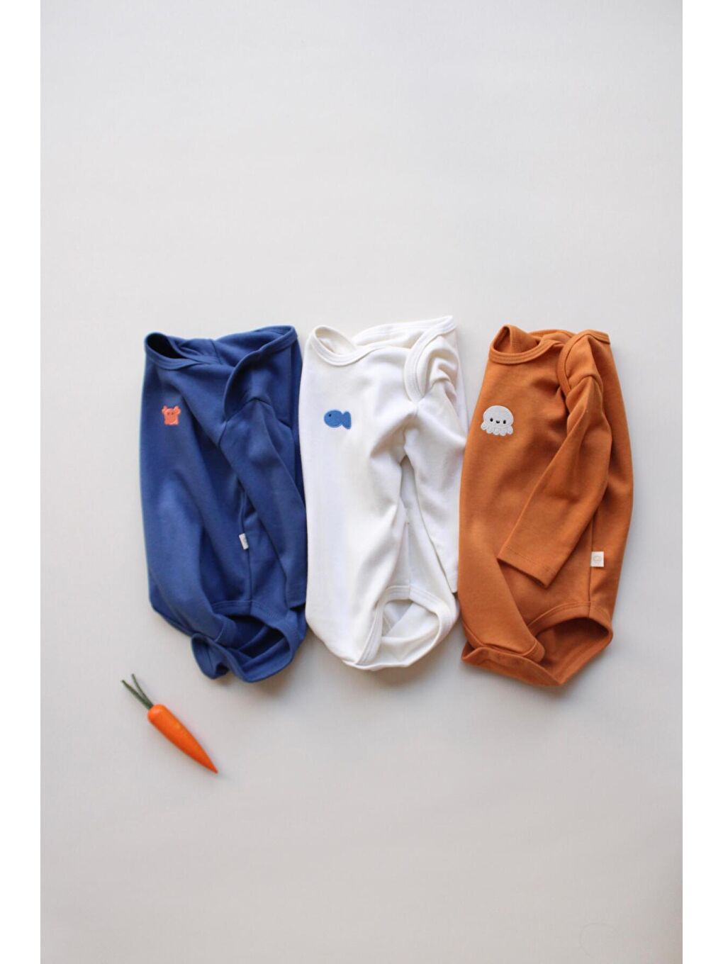 Kahverengi 3lü Nakışlı Çıt Çıtlı Uzun Kollu Body Zıbın Set Model 4-2