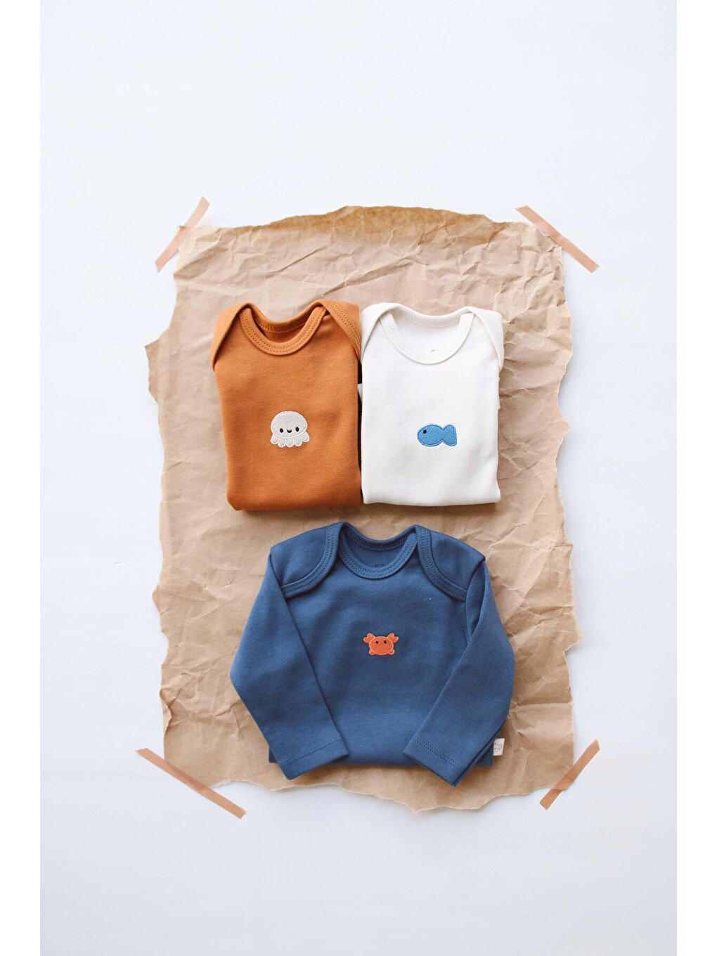 Kahverengi 3lü Nakışlı Çıt Çıtlı Uzun Kollu Body Zıbın Set Model 4-5