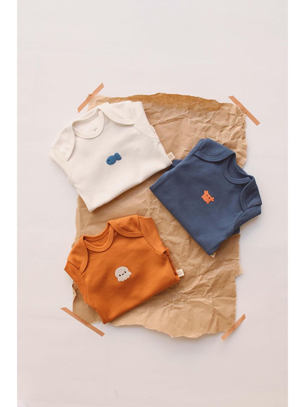 Kahverengi 3lü Nakışlı Çıt Çıtlı Uzun Kollu Body Zıbın Set Model 4-6