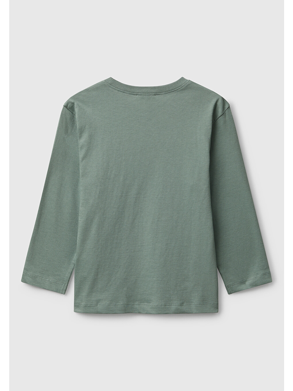 Erkek Çocuk Haki Organik Pamuklu Önü Logo Baskılı Uzun Kollu Jarse T-shirt-1