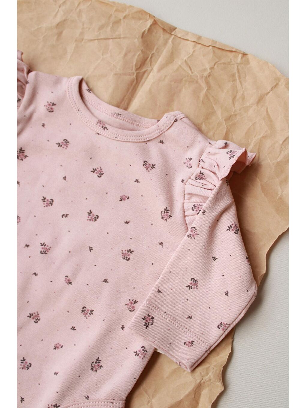 Bej Gül Baskılı Fırfırlı Body Zıbın-1