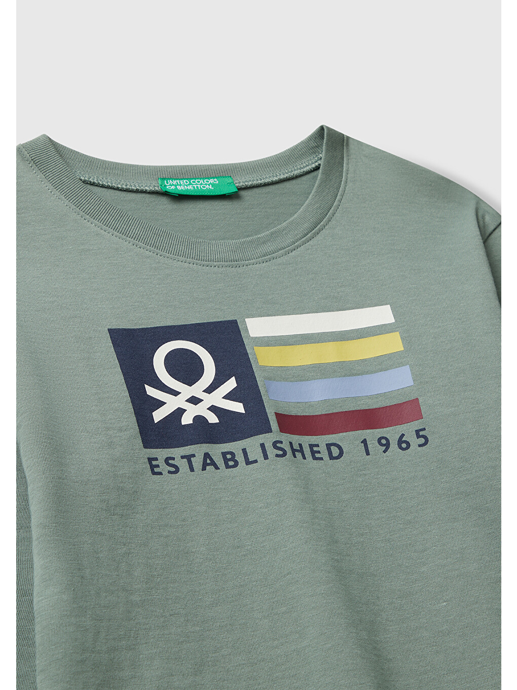 Erkek Çocuk Haki Organik Pamuklu Önü Logo Baskılı Uzun Kollu Jarse T-shirt-2