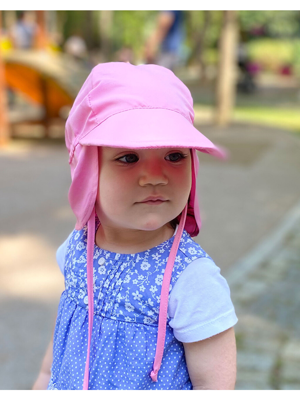 Pembe Flap, Ense Korumalı, Boyundan Bağlamalı, Arkadan Ayarlı, Çocuk Bebek Güneş Şapka-2