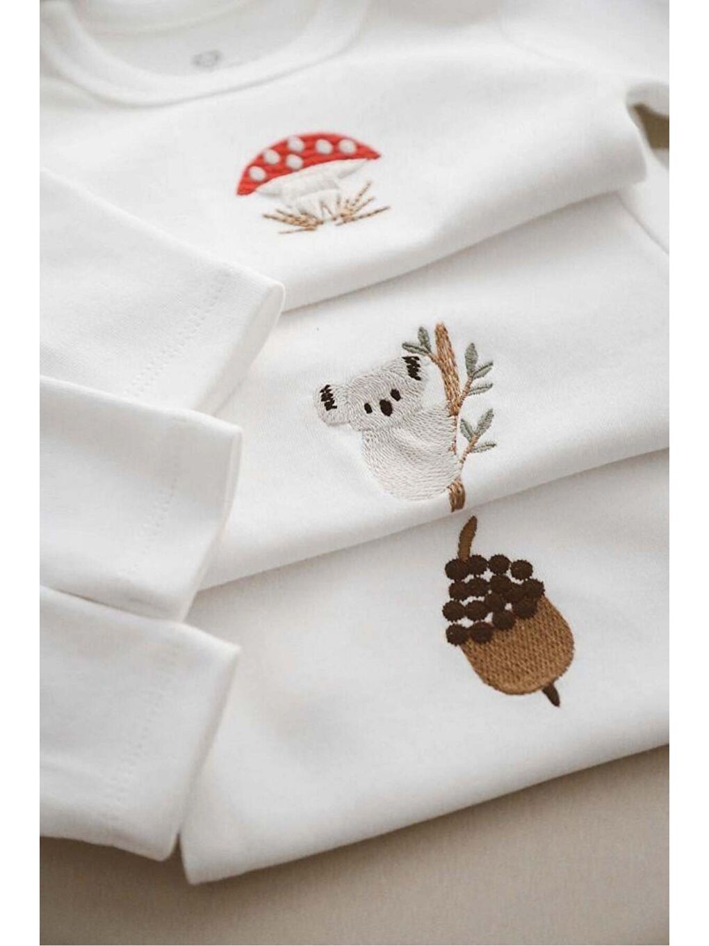 Beyaz 3lü Nakışlı Çıt Çıtlı Uzun Kollu Body-zıbın Model 1-4