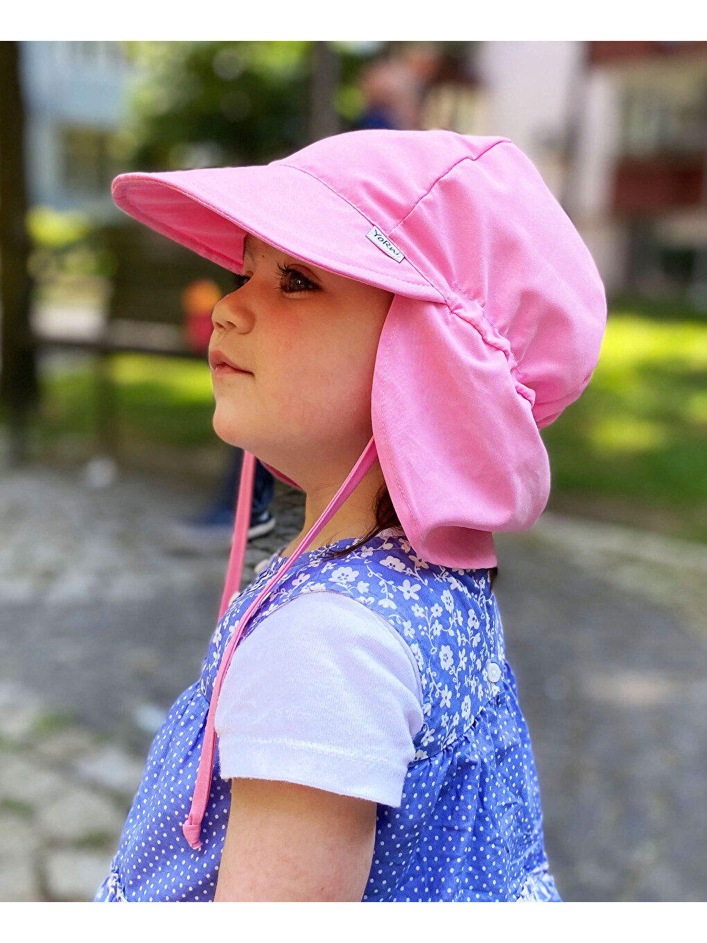 Pembe Flap, Ense Korumalı, Boyundan Bağlamalı, Arkadan Ayarlı, Çocuk Bebek Güneş Şapka-4