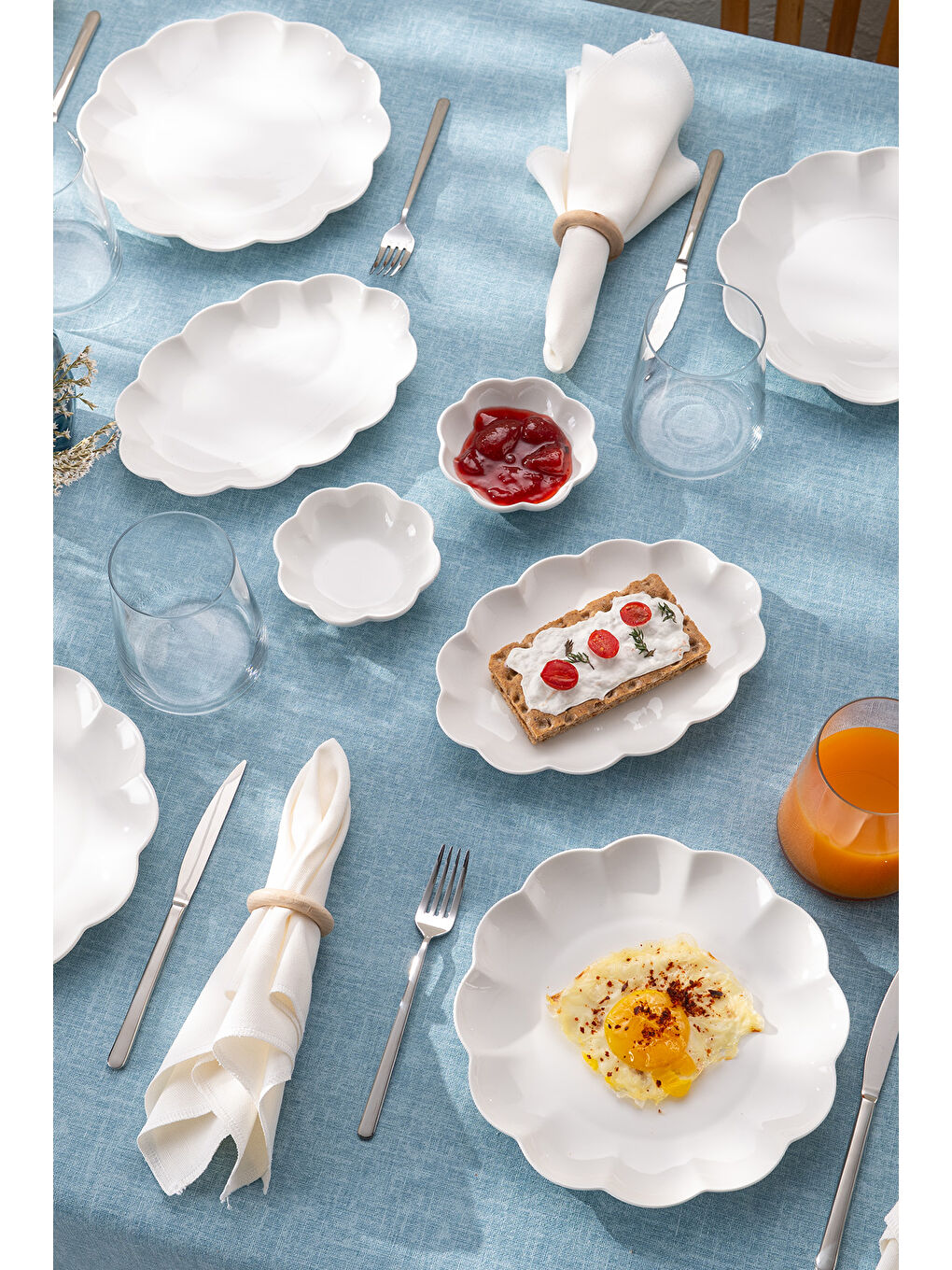 Beyaz Gonca 14 Parça 6 Kişilik Kahvaltı Takımı-9