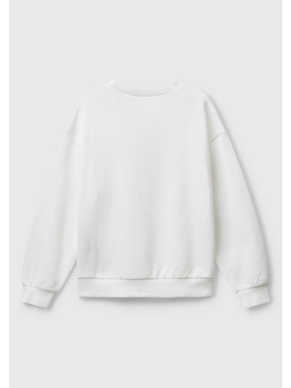 Kız Çocuk Ekru Parıltılı Logo Baskılı Ribanalı Bisiklet Yaka Sweatshirt-1