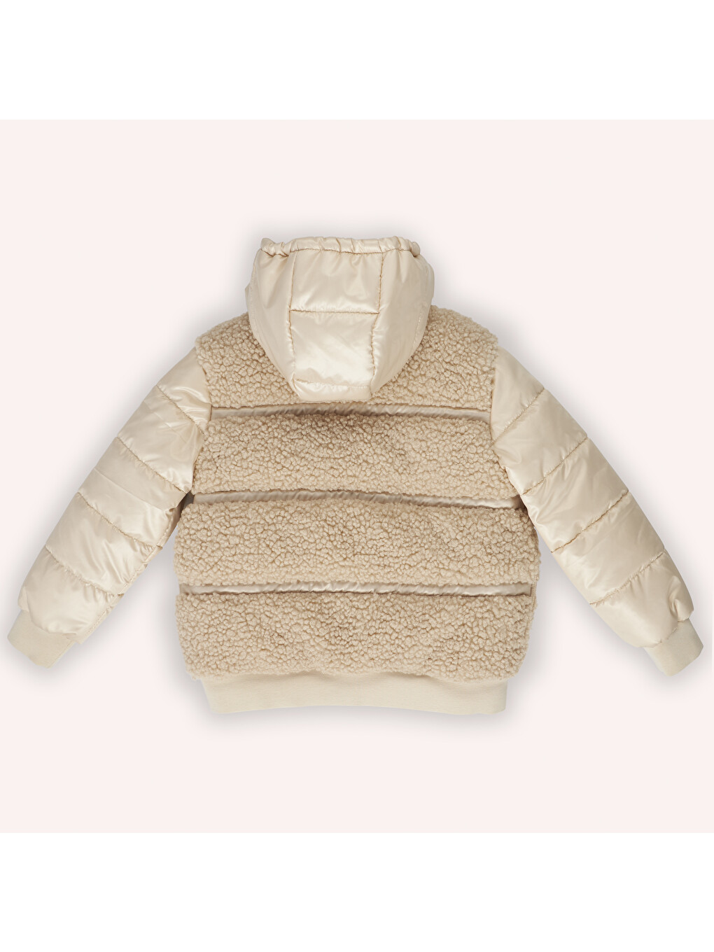 Kız Çocuk Pelüş Detaylı Bej Şişme Mont-3
