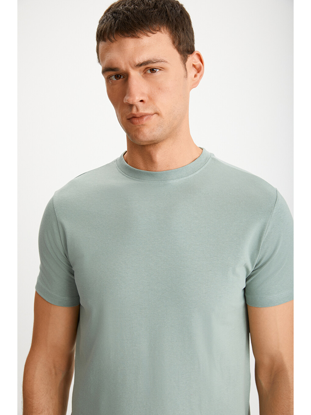 Erkek Slim Fit Dar Kesim %100 Organik Pamuklu Yana Kayan Dikişli Basic Örme Mint Yeşil T-shi-3