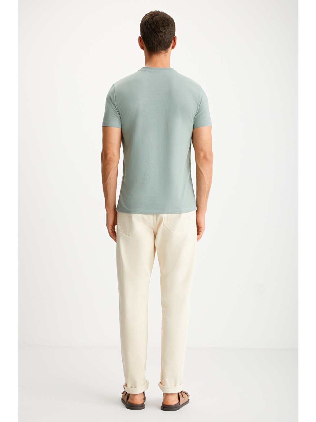 Erkek Slim Fit Dar Kesim %100 Organik Pamuklu Yana Kayan Dikişli Basic Örme Mint Yeşil T-shi-4