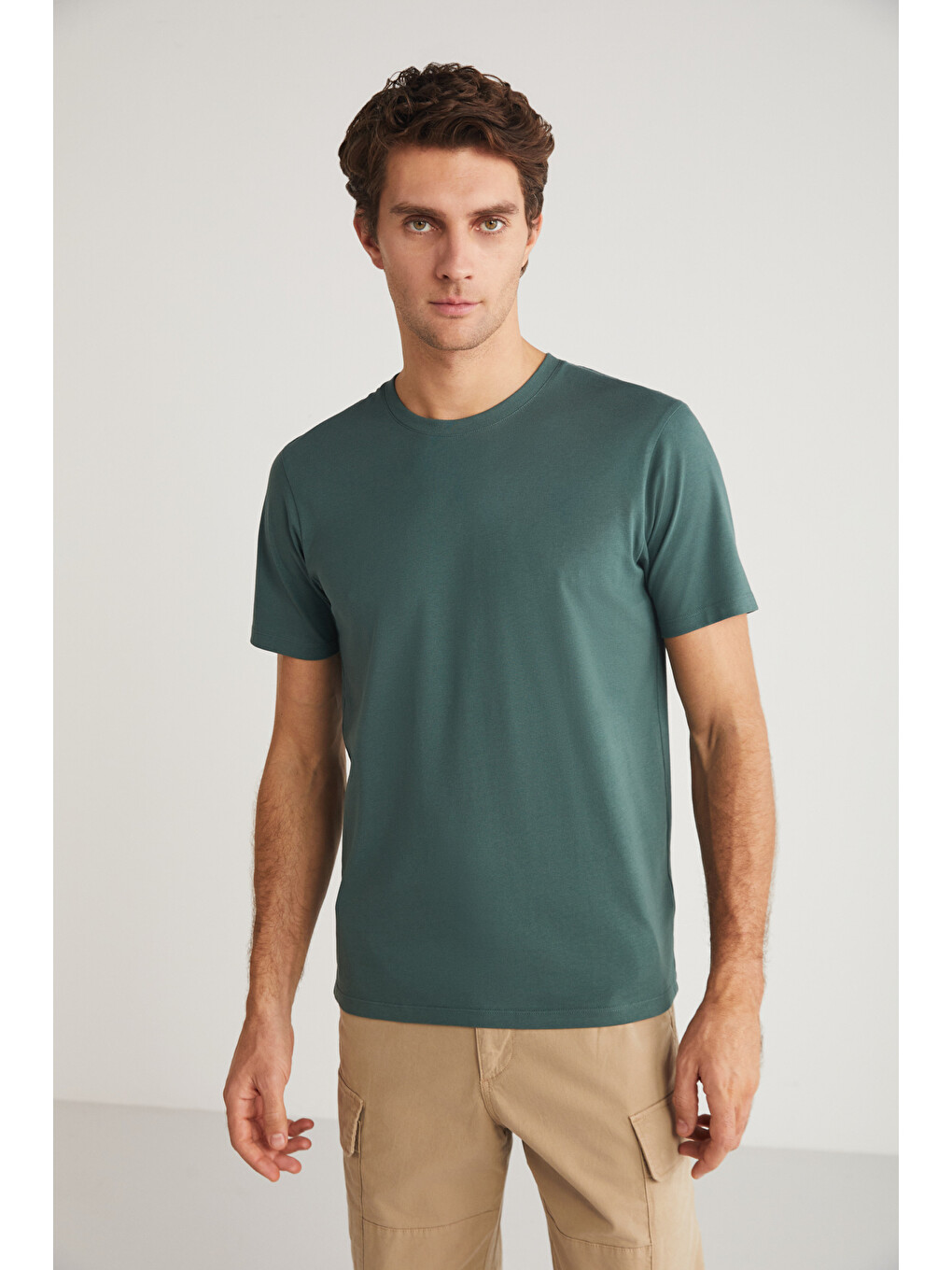 Mıchel Erkek Slim Fit Dar Kesim %100 Organik Pamuklu Yana Kayan Dikişli Basic Örme Yeşil T-shirt