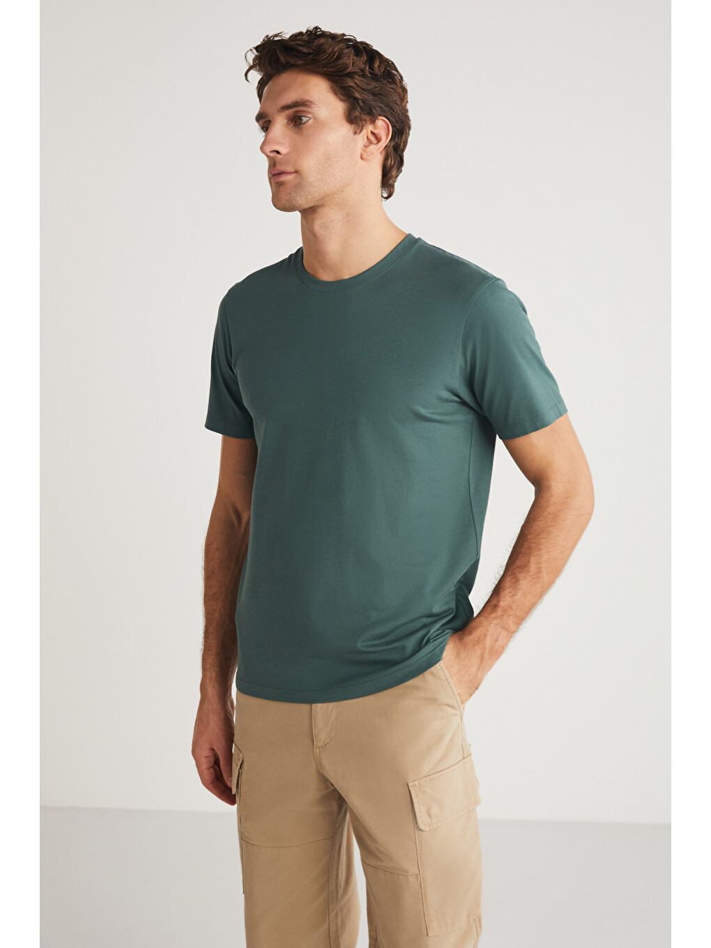 Mıchel Erkek Slim Fit Dar Kesim %100 Organik Pamuklu Yana Kayan Dikişli Basic Örme Yeşil T-shirt-1