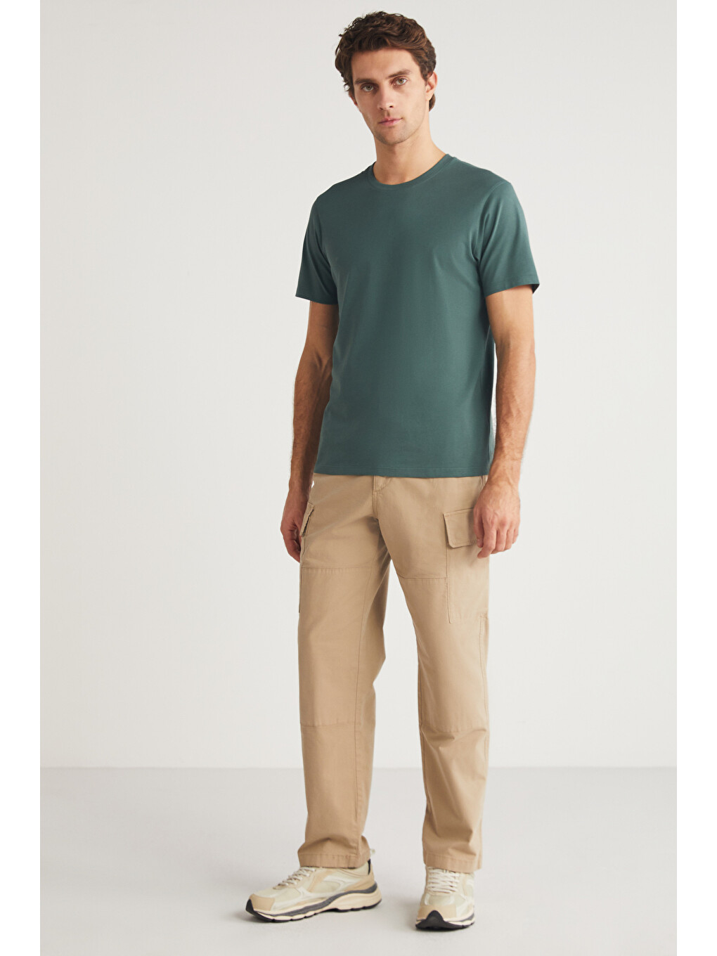 Mıchel Erkek Slim Fit Dar Kesim %100 Organik Pamuklu Yana Kayan Dikişli Basic Örme Yeşil T-shirt-2