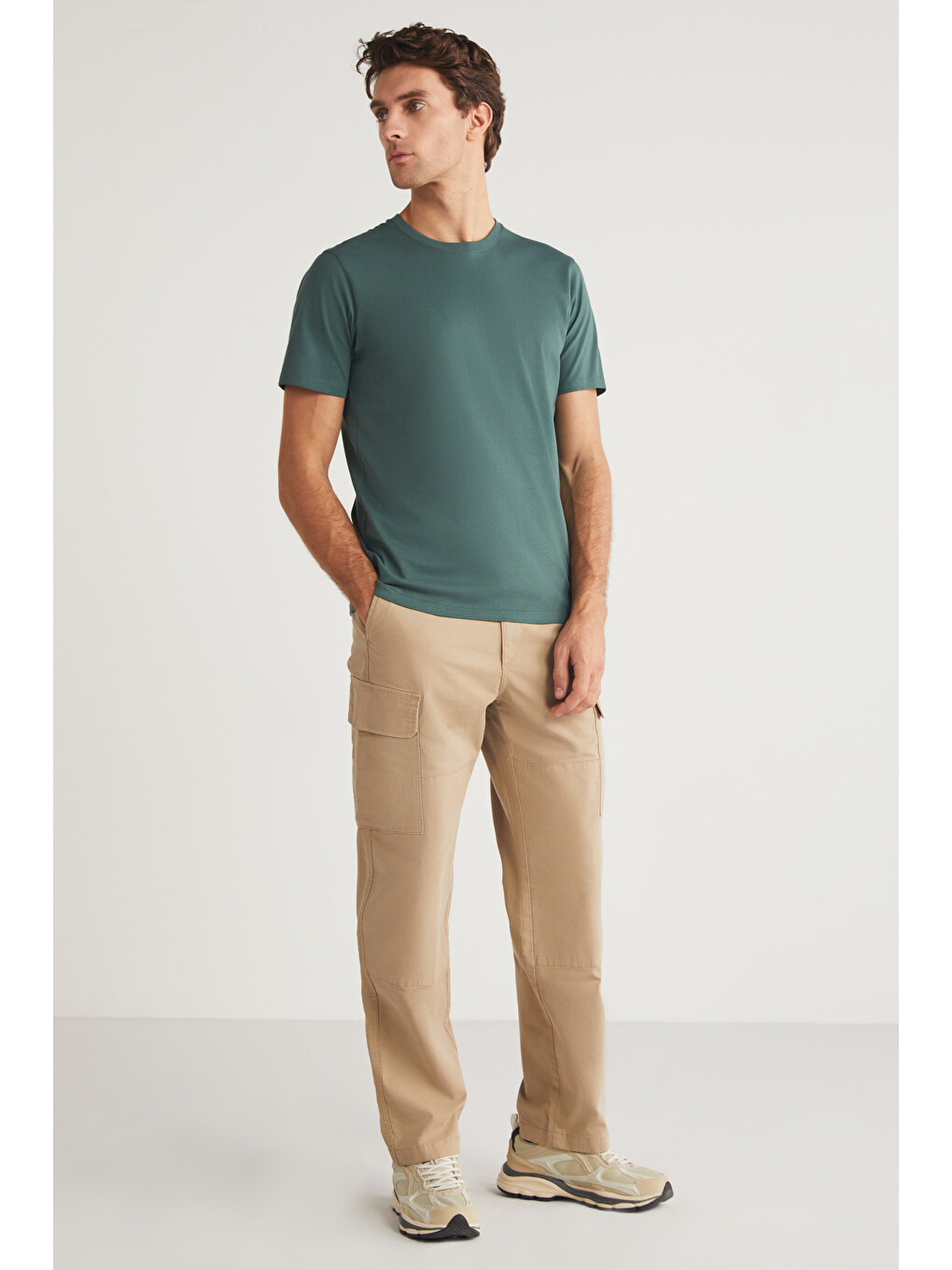 Mıchel Erkek Slim Fit Dar Kesim %100 Organik Pamuklu Yana Kayan Dikişli Basic Örme Yeşil T-shirt-3