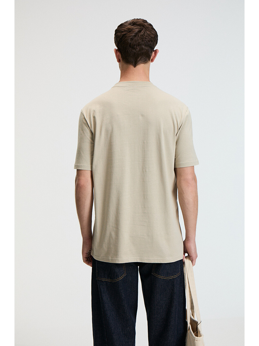 Bej Sweet Erkek %100 Pamuk Oversize Fit Baskılı Kısa Kollu Yuvarlak Yakalı Taş T-shirt-5