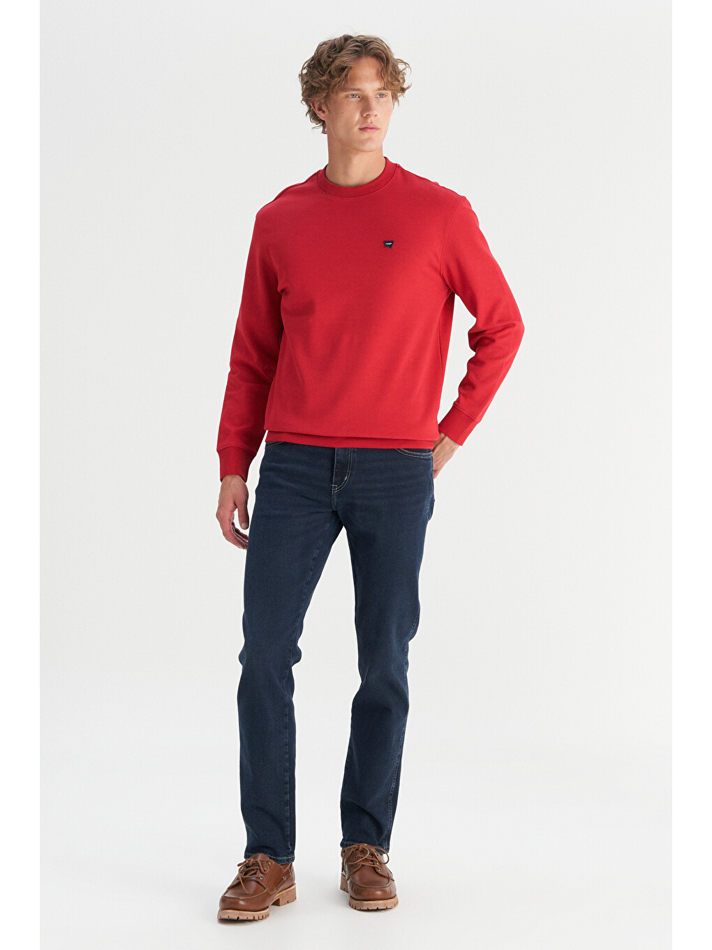 Kırmızı Pamuklu Regular Fit Bisiklet Yaka Logo Detaylı Sweatshirt-1