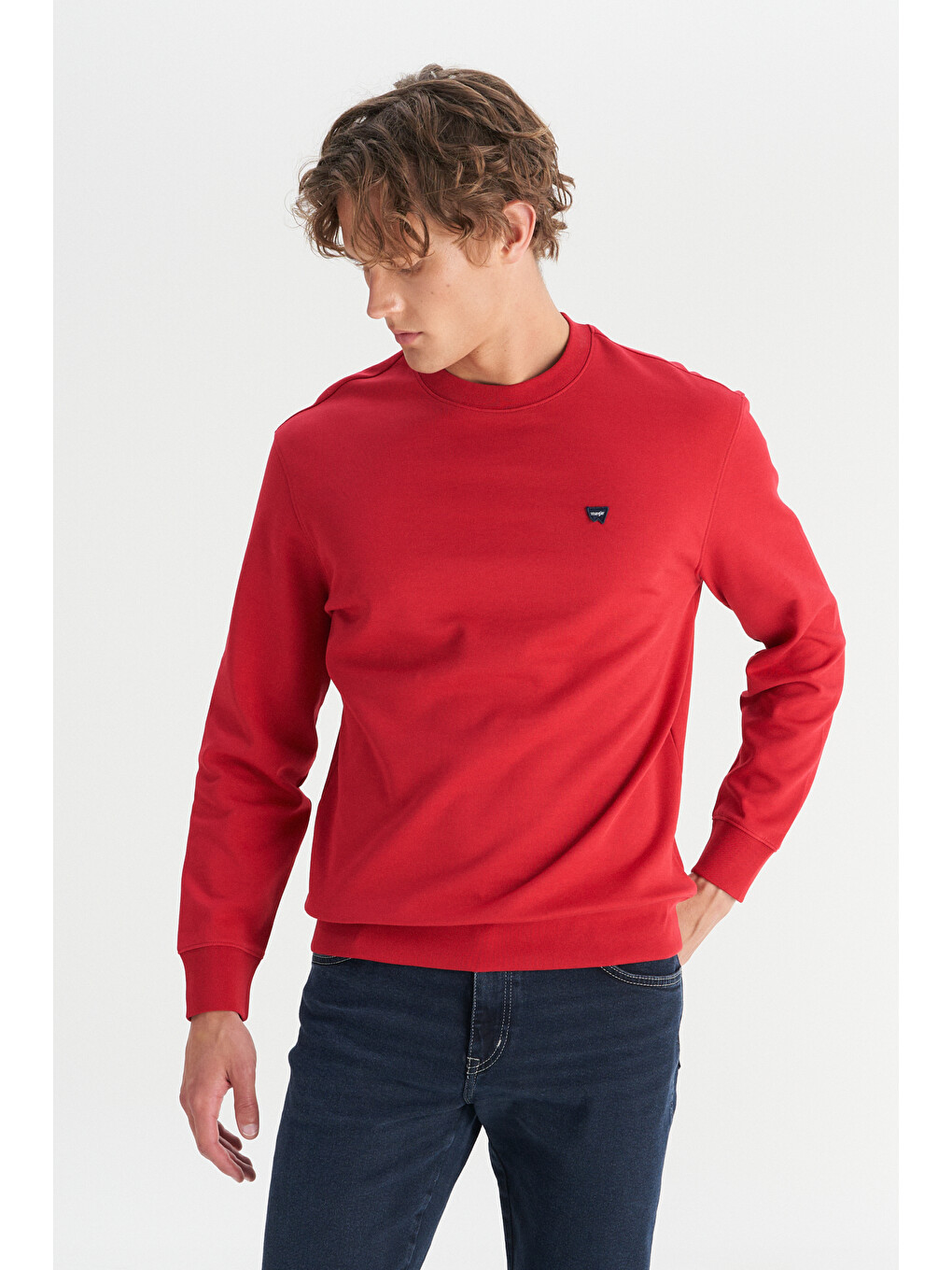 Kırmızı Pamuklu Regular Fit Bisiklet Yaka Logo Detaylı Sweatshirt-2