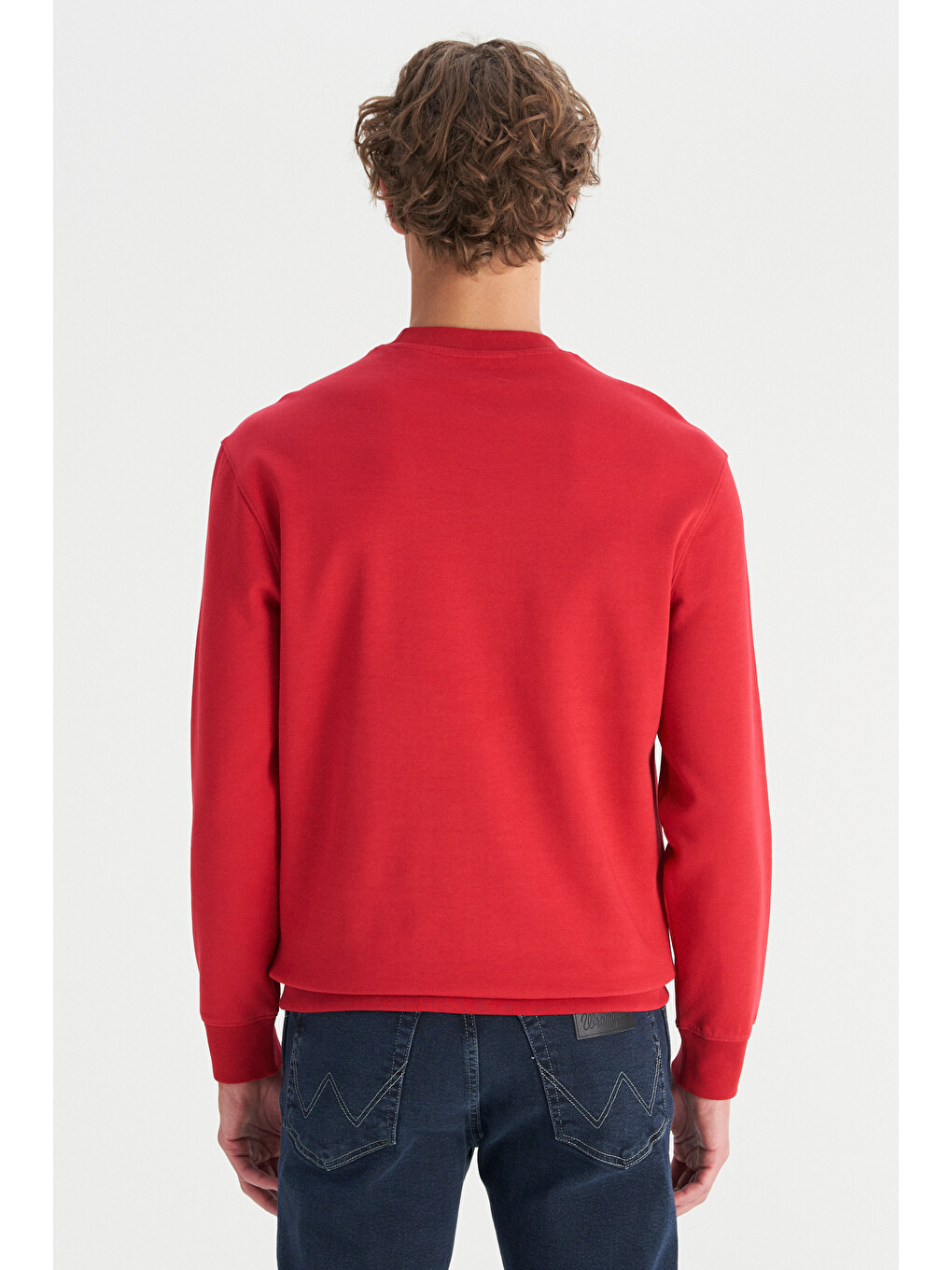 Kırmızı Pamuklu Regular Fit Bisiklet Yaka Logo Detaylı Sweatshirt-4