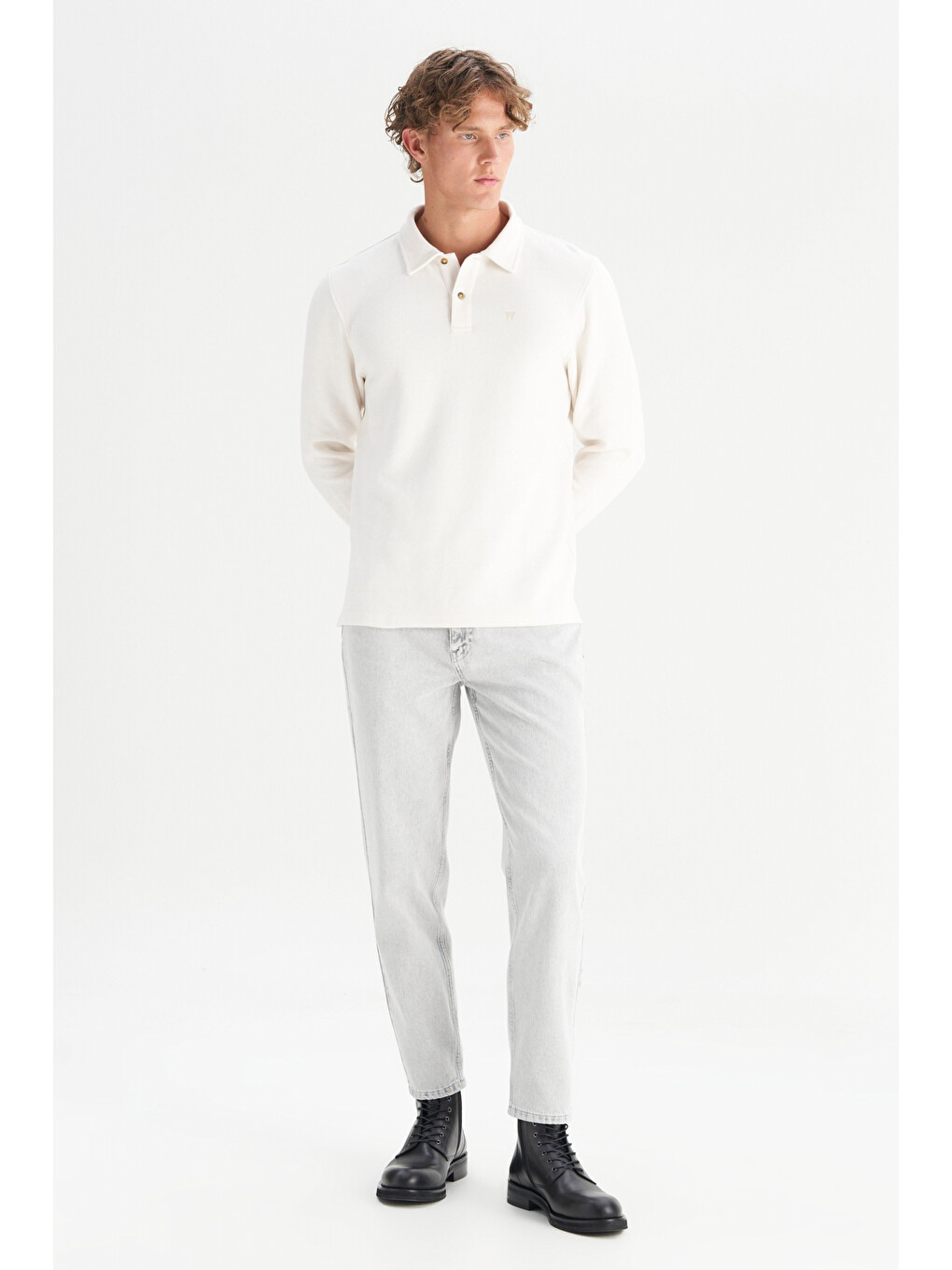 Ekru Pamuklu Regular Fit Polo Yaka Tişört-1