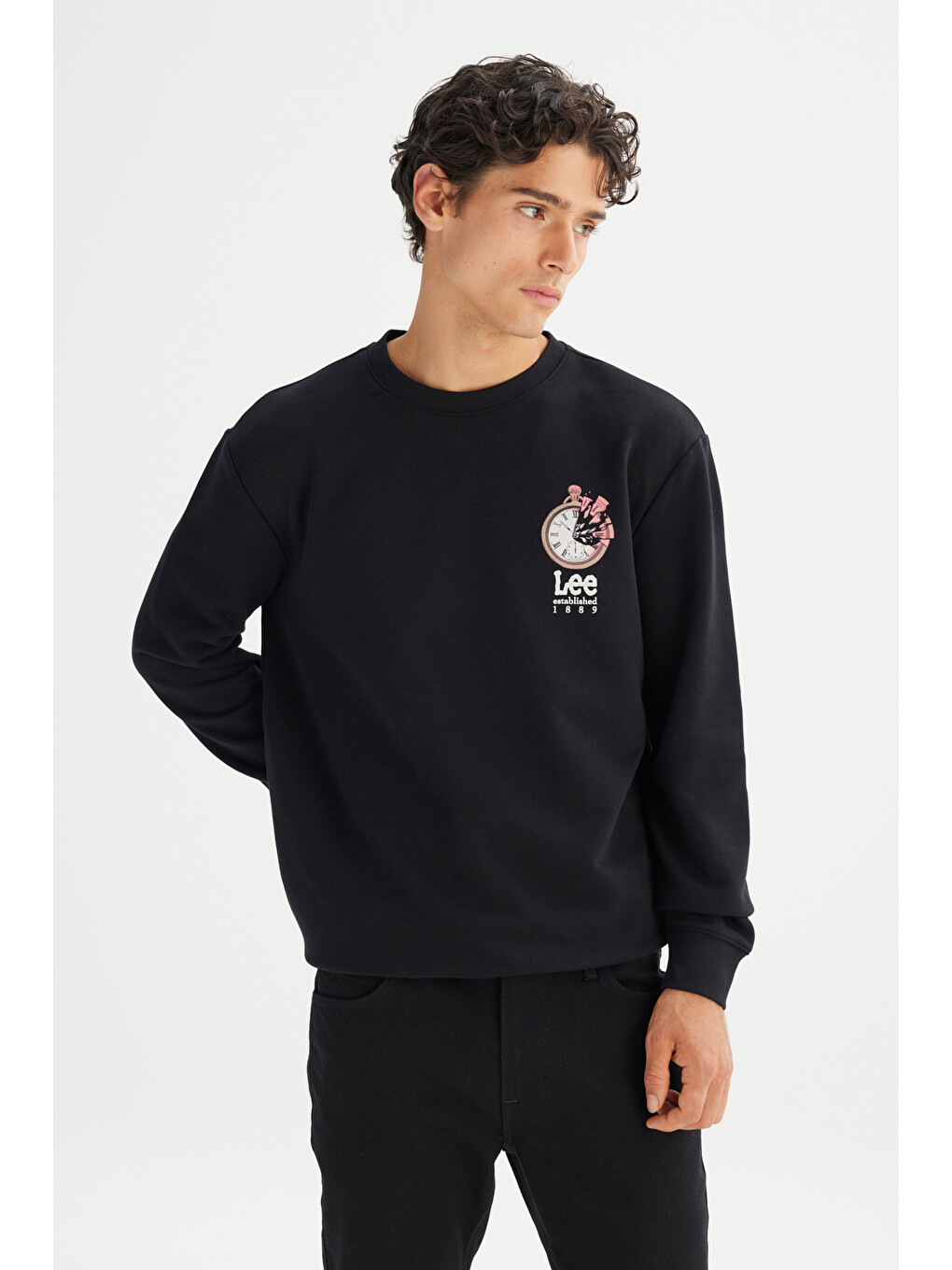 Regular Fit Bisiklet Yaka Baskılı Siyah Sweatshirt-2
