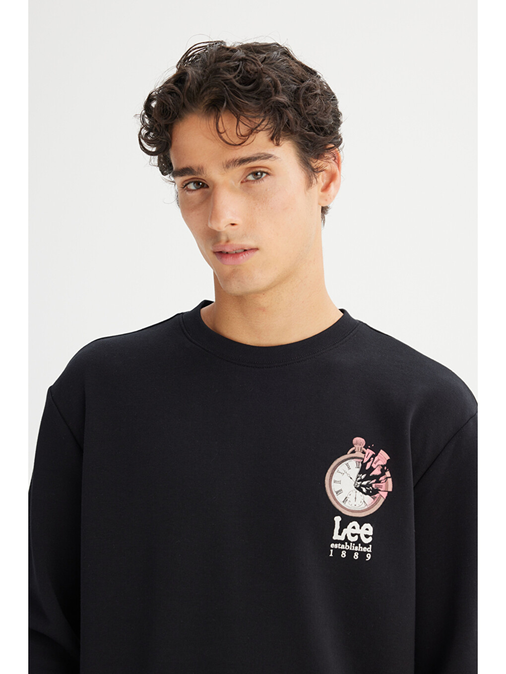 Regular Fit Bisiklet Yaka Baskılı Siyah Sweatshirt-3