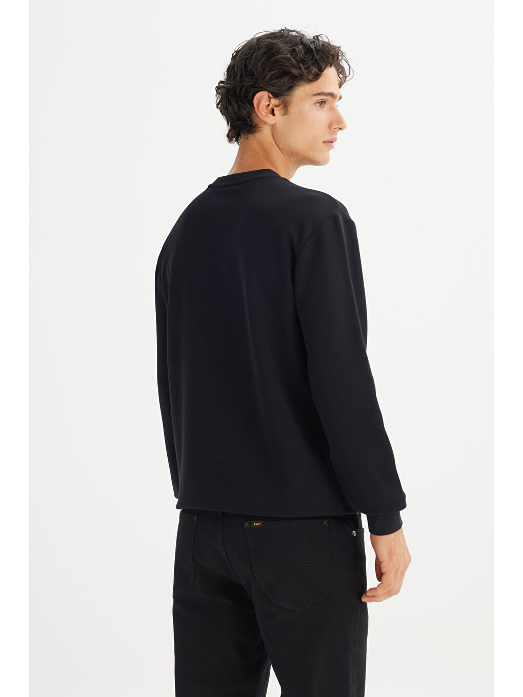 Regular Fit Bisiklet Yaka Baskılı Siyah Sweatshirt-4