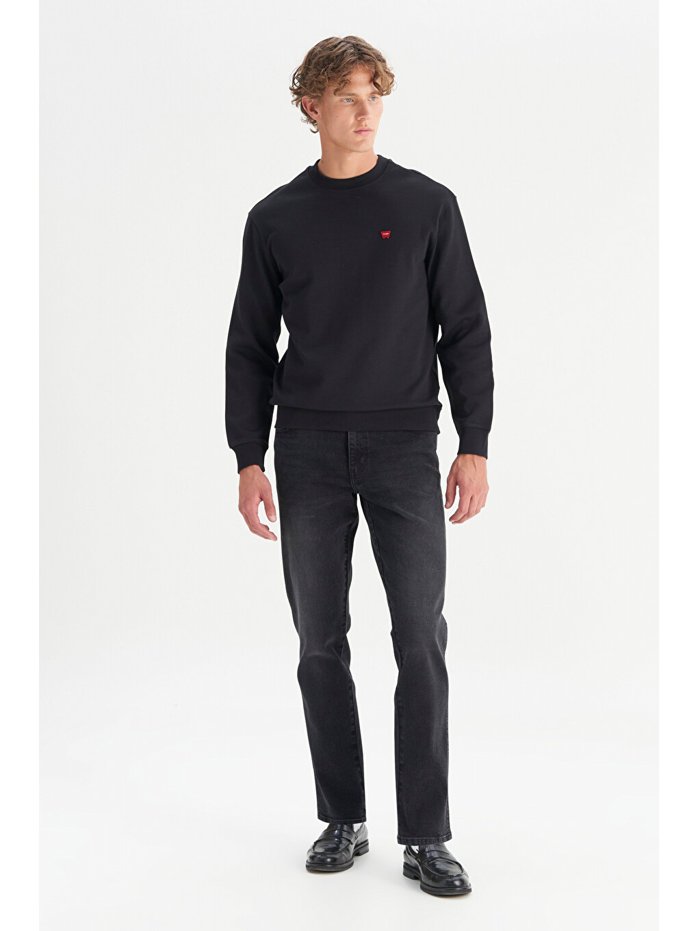 Siyah Pamuklu Regular Fit Bisiklet Yaka Logo Detaylı Sweatshirt-1