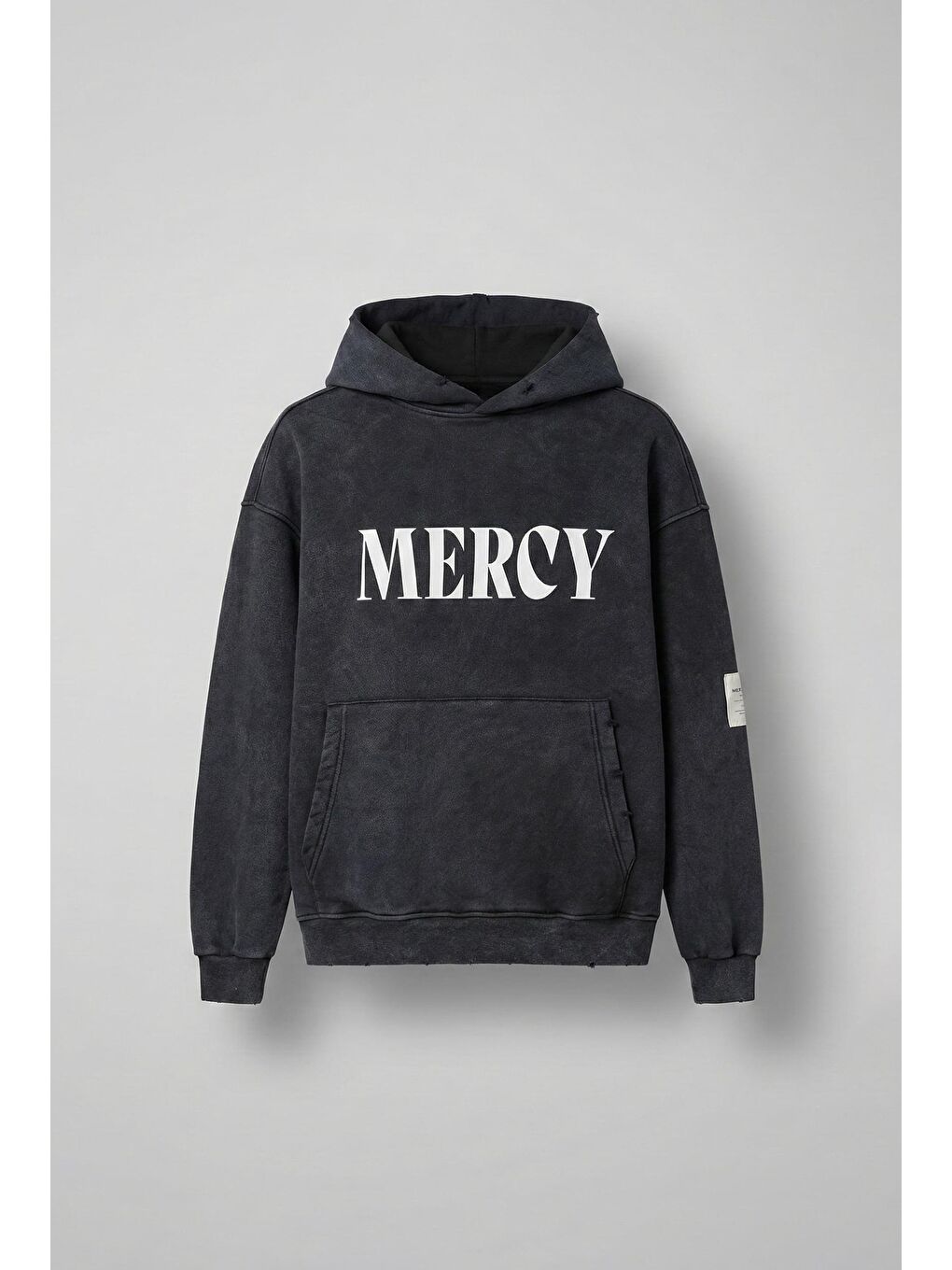 Oversize Baskılı Kapüşonlu Pamuklu Erkek Hoodie Siyah