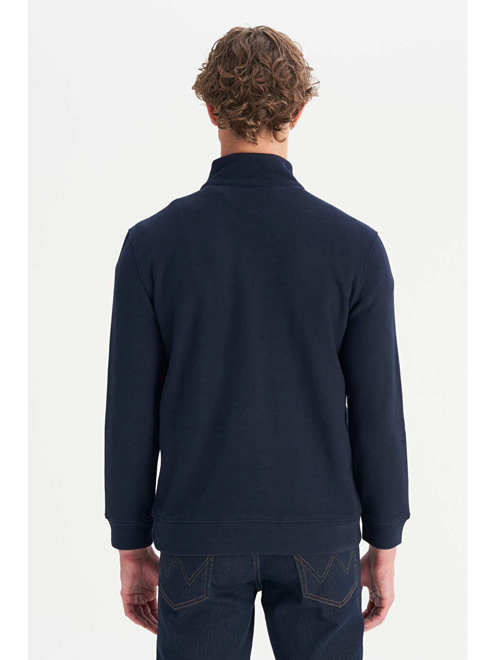 Lacivert Pamuklu Regular Fit Dik Yaka Fermuarlı Selanik Örgü Sweatshirt-4