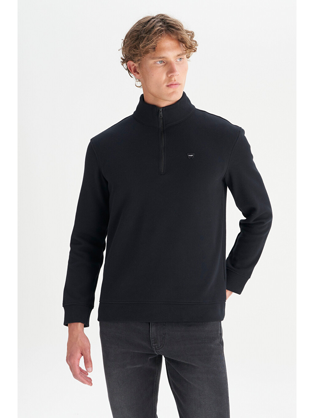 Siyah Pamuklu Regular Fit Dik Yaka Fermuarlı Selanik Örgü Sweatshirt-2