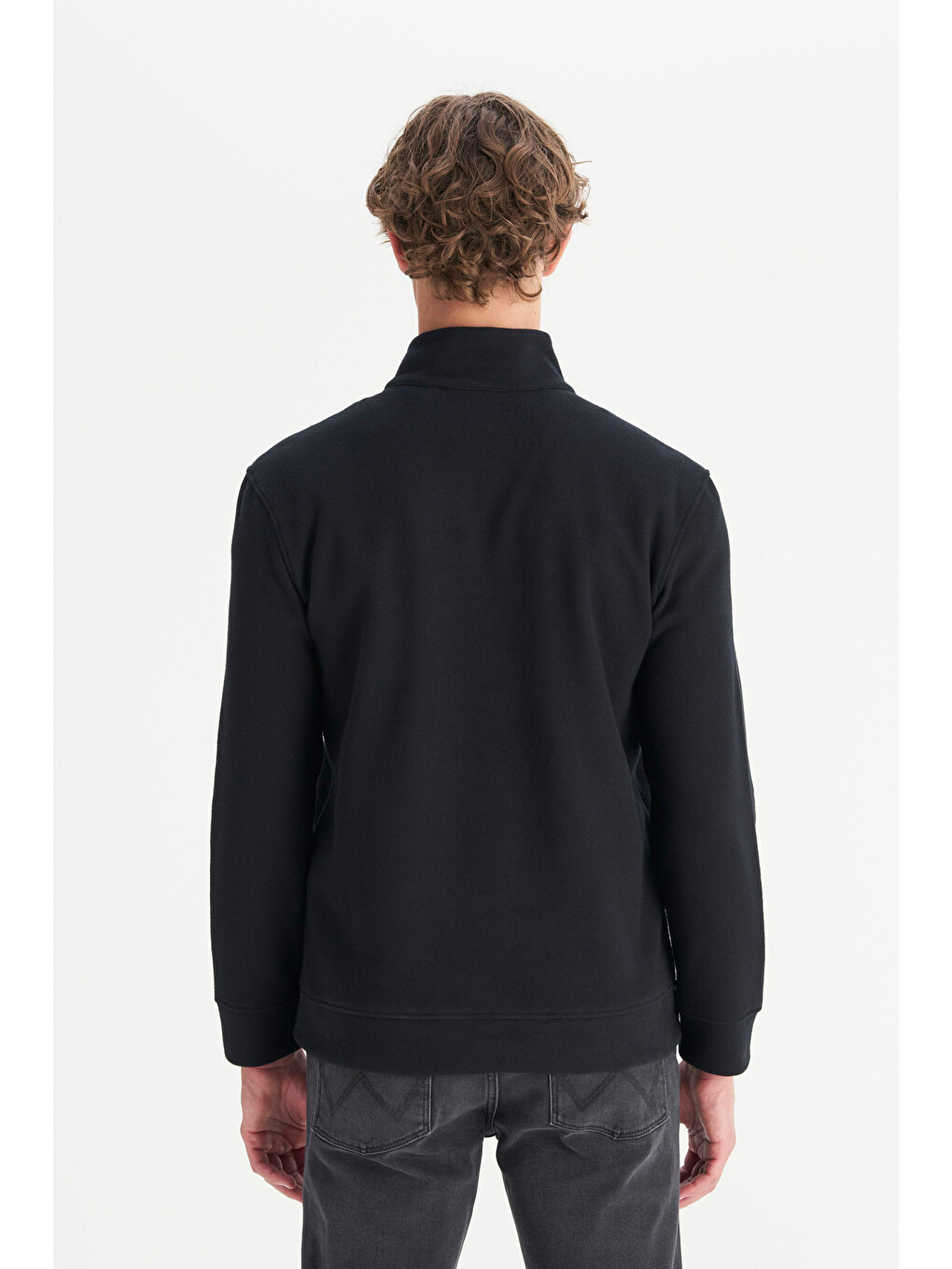 Siyah Pamuklu Regular Fit Dik Yaka Fermuarlı Selanik Örgü Sweatshirt-4