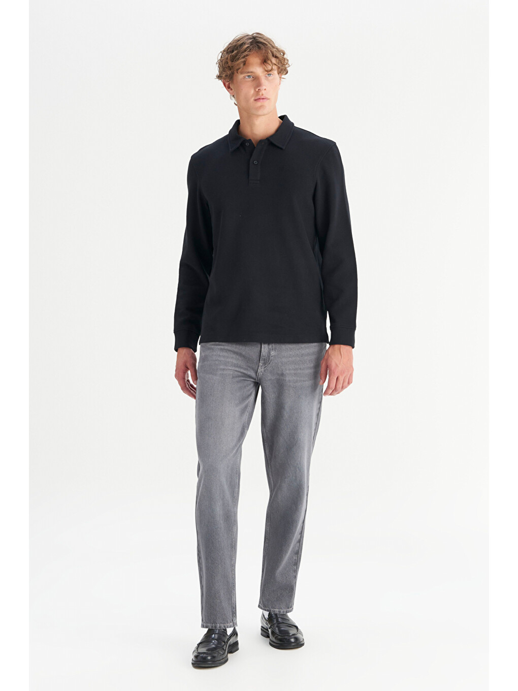 Siyah Pamuklu Regular Fit Polo Yaka Tişört-1
