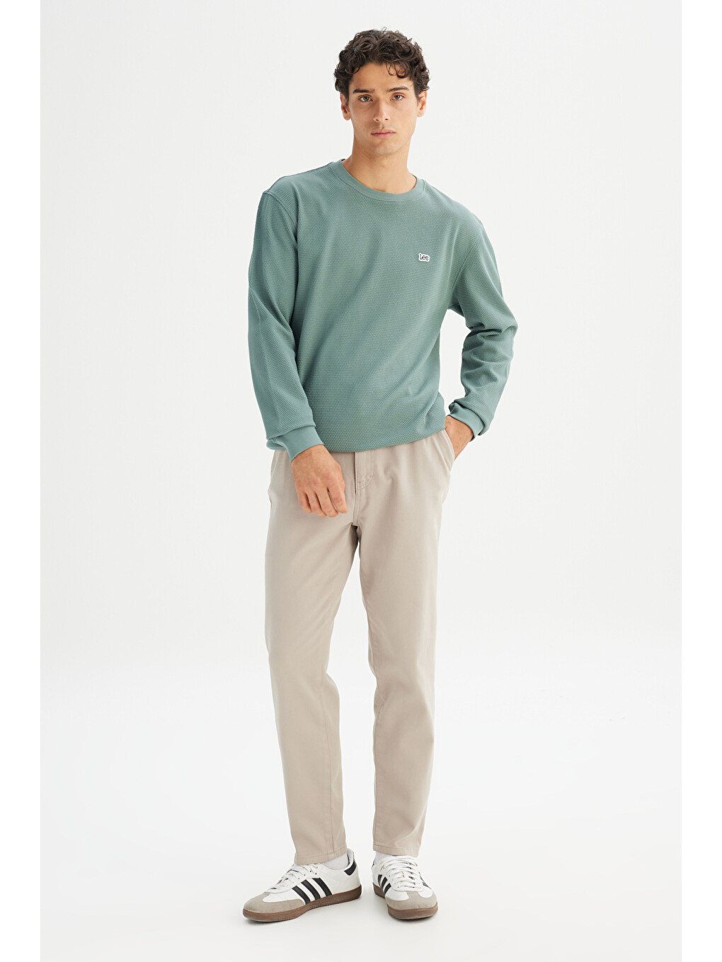 Haki %100 Pamuk Regular Fit Bisiklet Yaka Logo Detaylı Sweatshirt-1