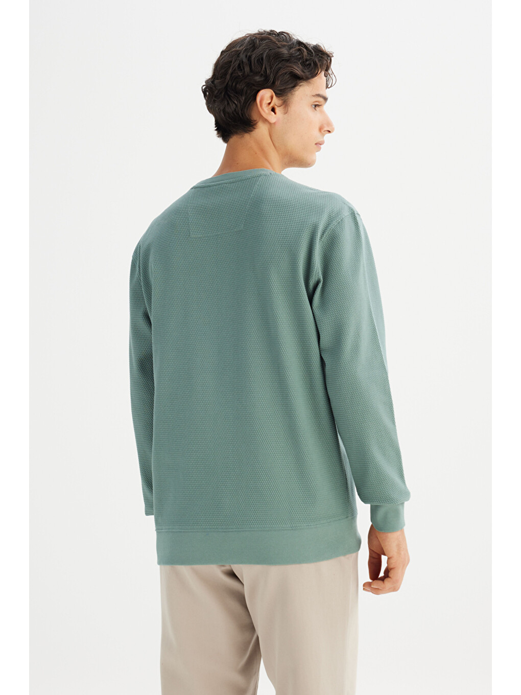 Haki %100 Pamuk Regular Fit Bisiklet Yaka Logo Detaylı Sweatshirt-4