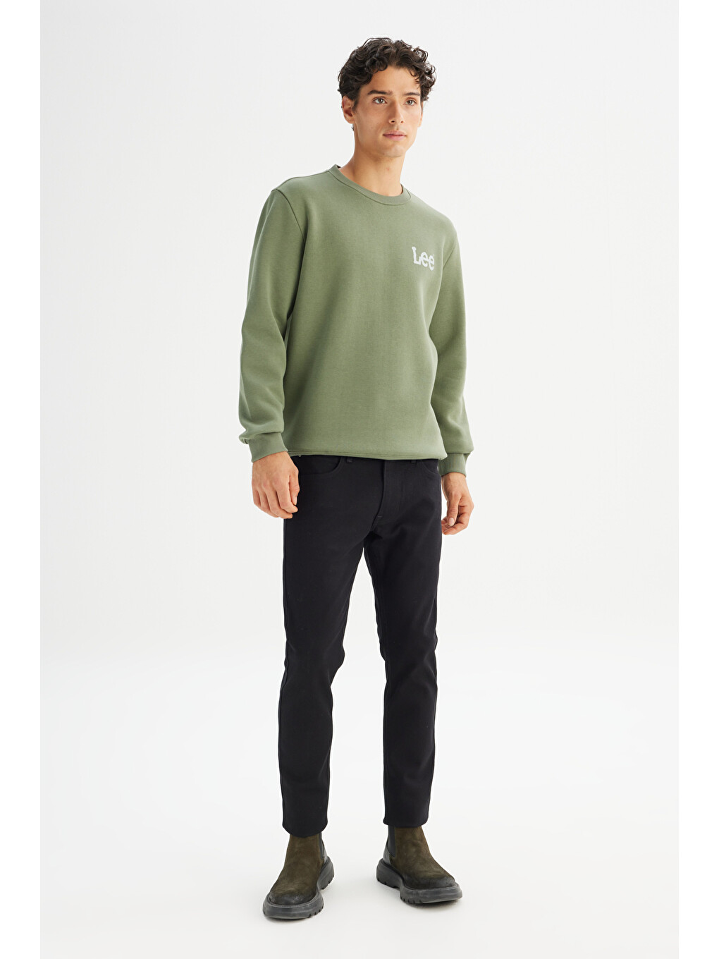 Regular Fit Bisiklet Yaka İçi Polarlı Yeşil Sweatshirt-1