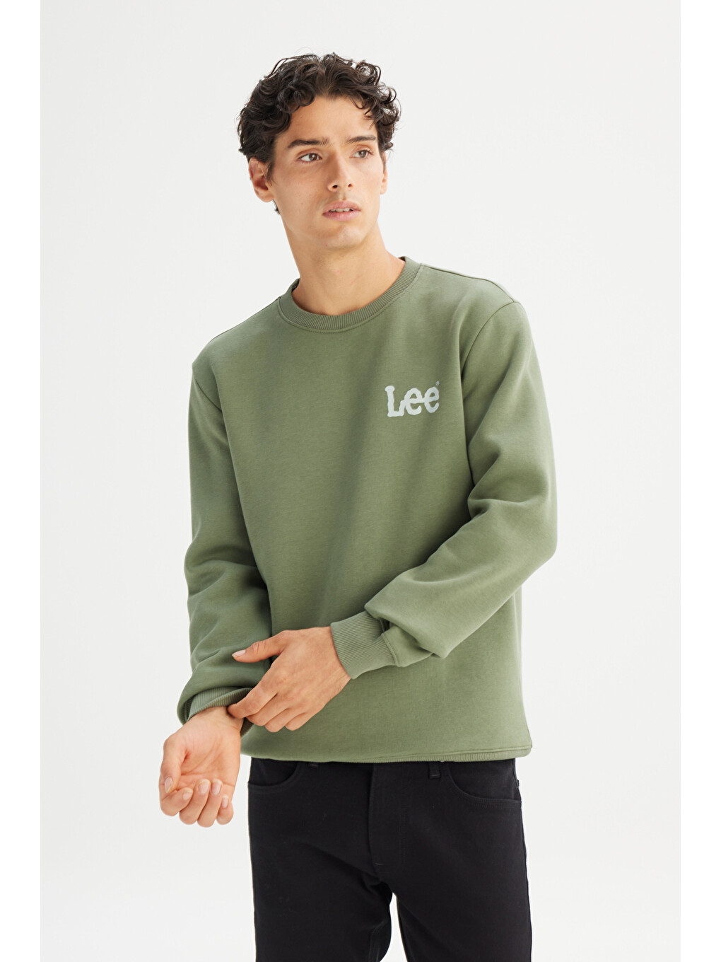 Regular Fit Bisiklet Yaka İçi Polarlı Yeşil Sweatshirt-2