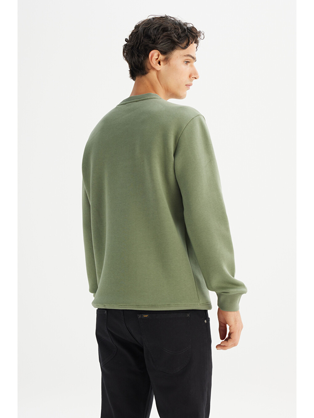 Regular Fit Bisiklet Yaka İçi Polarlı Yeşil Sweatshirt-4