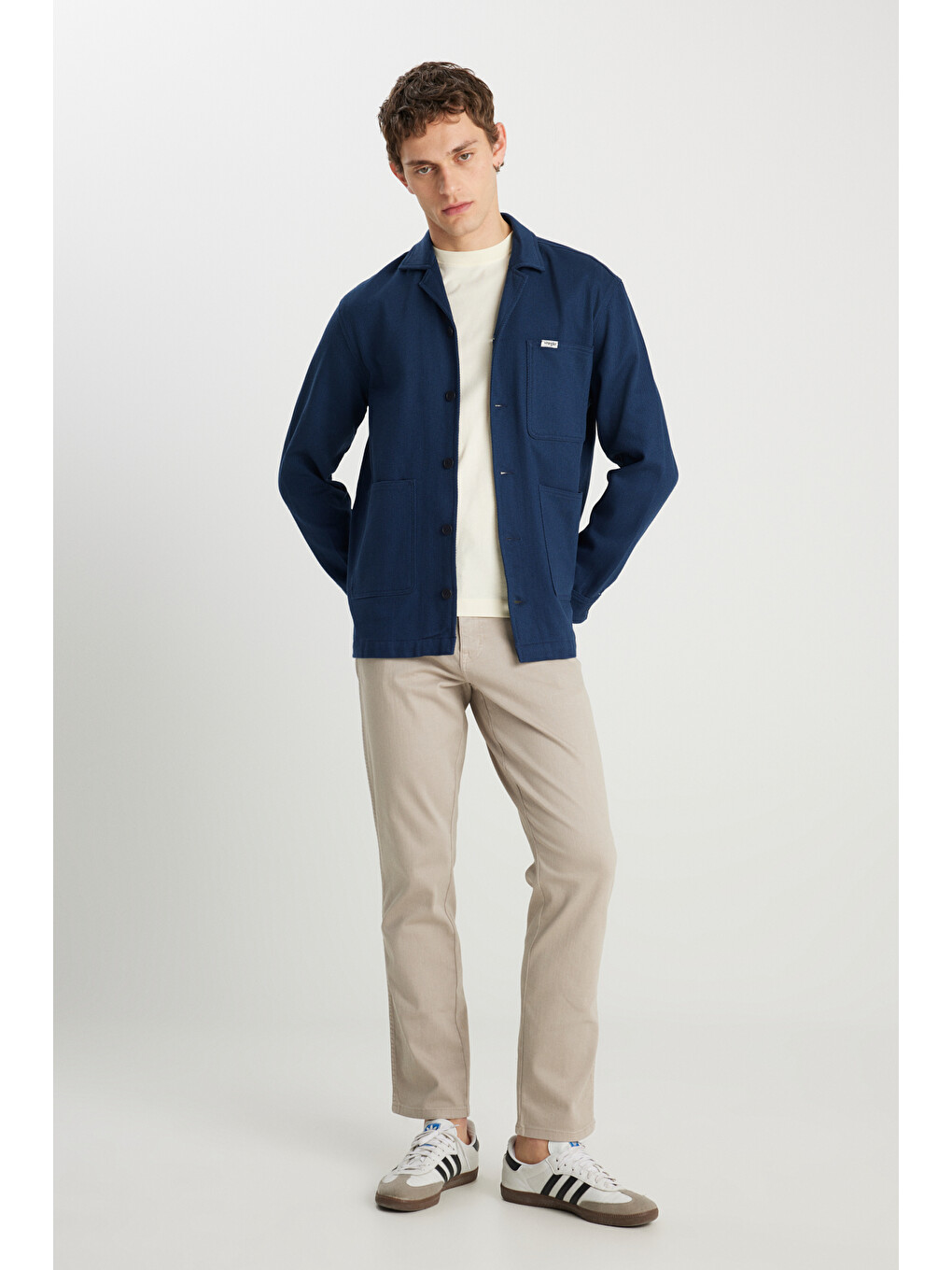 %100 Pamuk Regular Fit Cep Detaylı Lacivert Ceket-2