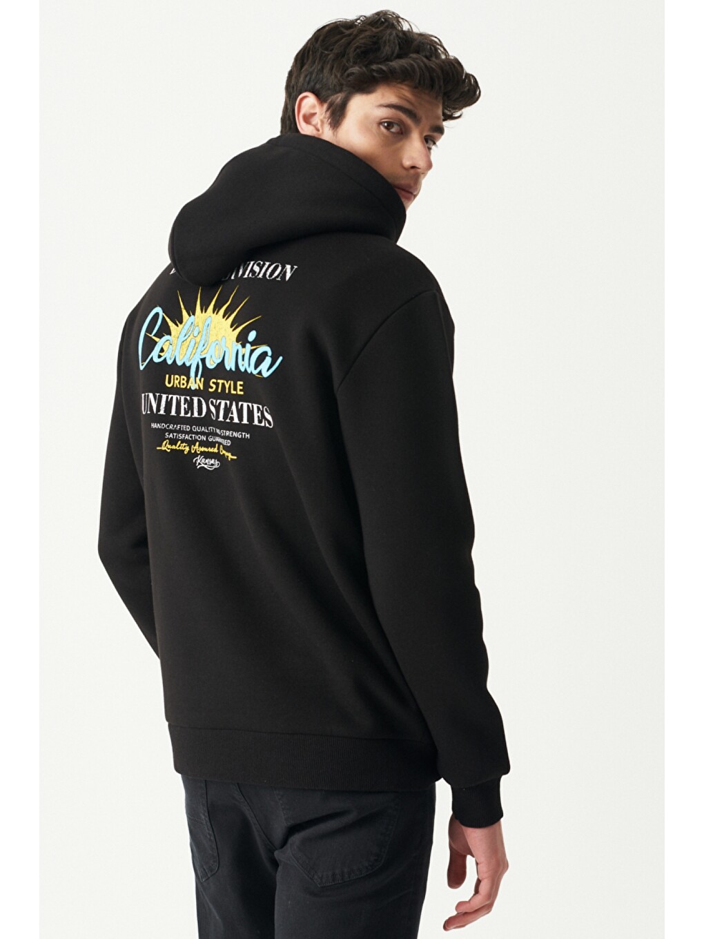Regular Fit Kapüşonlu Şardonlu Siyah Sweatshirt-6