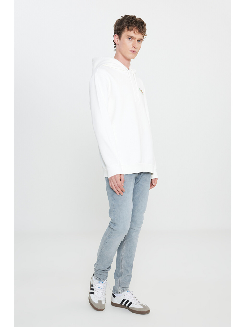 Regular Fit Kapüşonlu Şardonlu Kırık Beyaz Sweatshirt-2