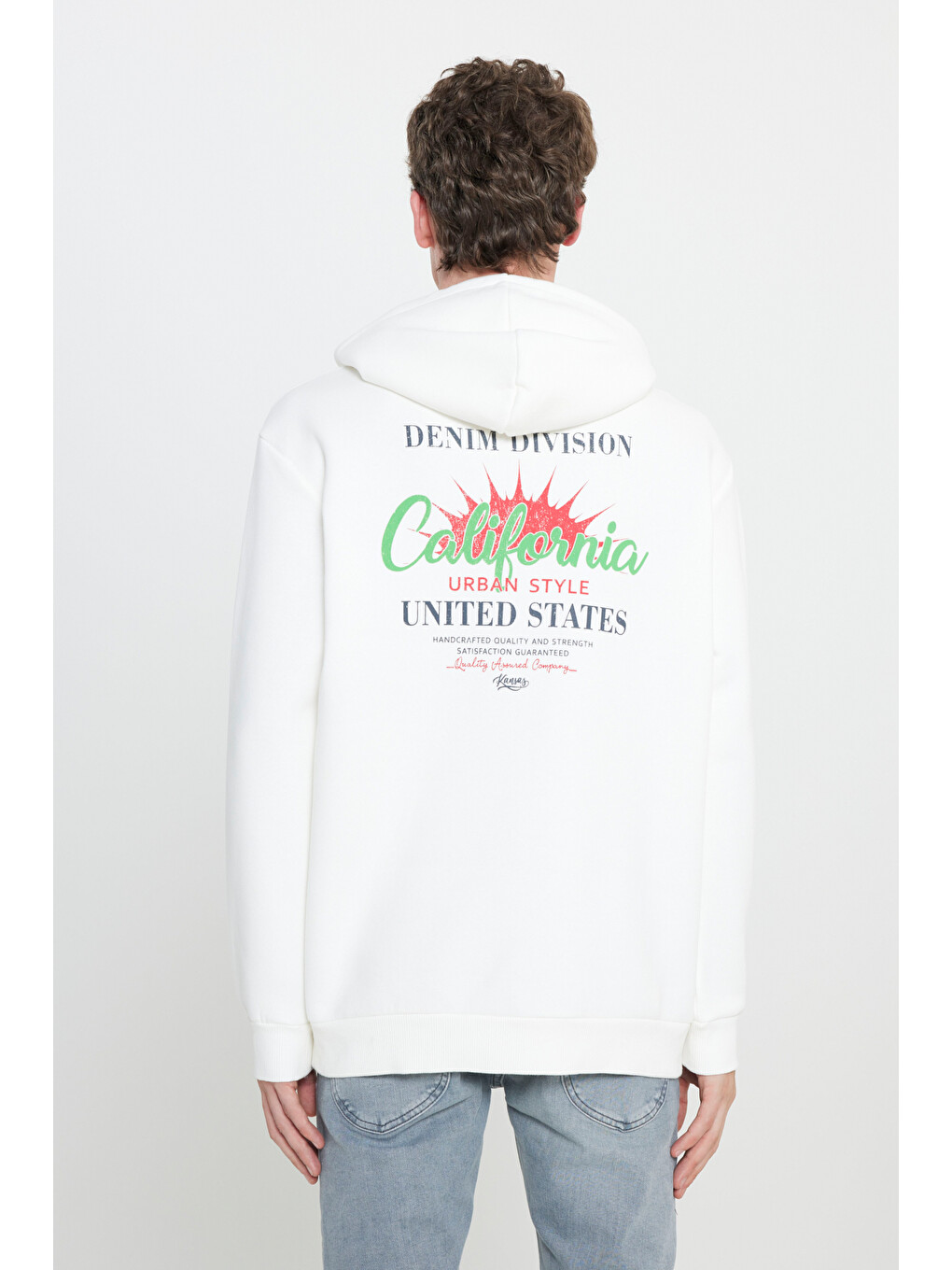 Regular Fit Kapüşonlu Şardonlu Kırık Beyaz Sweatshirt-3